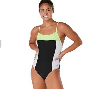 NWT SPEEDO Women's Colorblock Relay Back with Shelf Bra One Piece 12/38
